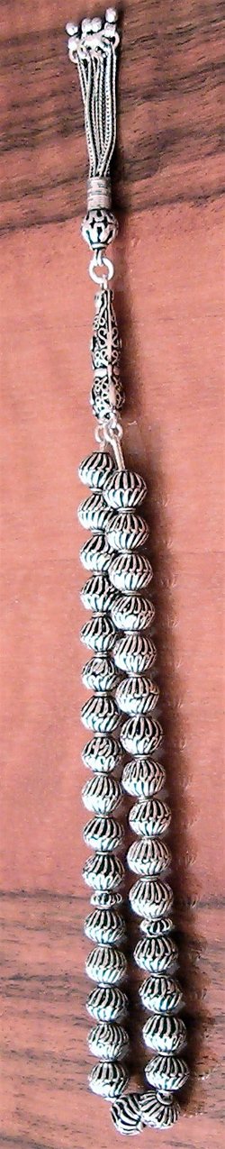 Full Sterling Silver Islamic Prayer Beads Tasbih 40 gram ID # 4160