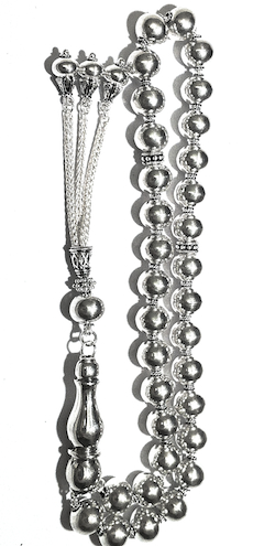Full Sterling Silver Islamic Prayer Beads Tasbih 69 gram 13 inch ID # 4566