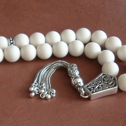 White Coral Islamic Prayer Beads Tasbih w/silver ID # 4718