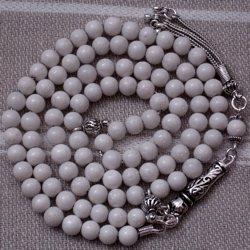 White Coral Islamic Prayer Beads Tasbih 99 Tiny w/silver ID # 4755
