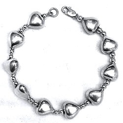 Full Sterling Silver Link Bracelet Heart 18 gram ID # 4938