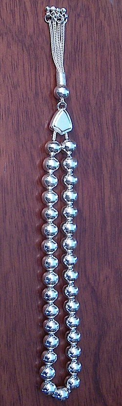 Full Sterling Silver Islamic Prayer Beads Tasbih 8 mm 33 gram ID # 5625