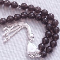 Islamic Prayer Beads Tasbih Smoky Quartz 8 mm w/silver ID # 5869