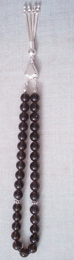 Islamic Prayer Beads Tasbih Smoky Quartz 8 mm w/silver ID # 5869