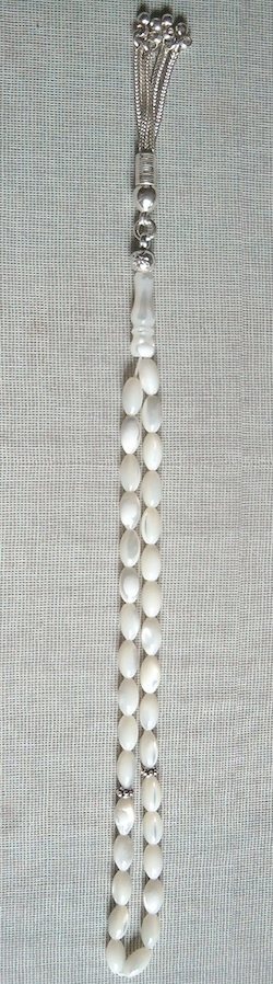 Islamic Prayer Beads Tasbih Mother of Pearl oval tiny w/silver ID # 5871