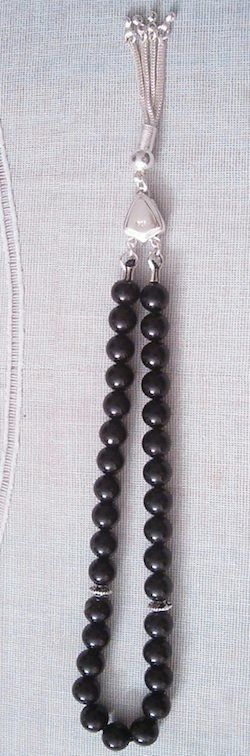 Islamic Prayer Beads Tasbih Quartz Onyx 8 mm w/silver ID # 5872