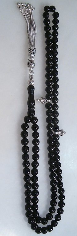Islamic Prayer Beads 99 Tasbih Quartz Onyx 6 mm w/ silver ID # 6009