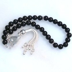 Islamic Prayer Beads Tasbih Quartz Onyx 6 mm w/silver ID # 6025