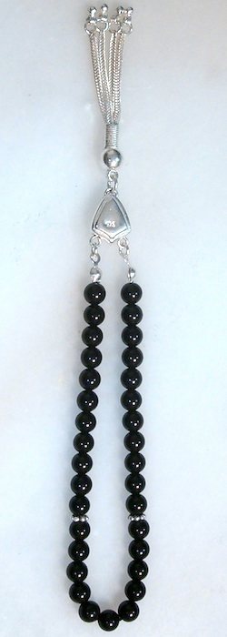 Islamic Prayer Beads Tasbih Quartz Onyx 6 mm w/silver ID # 6025