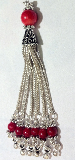 Sterling Silver Tassel with Coral Beads 75 mm ID # 6212