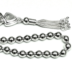 Islamic Prayer Beads Full Silver Tasbih oval 6.5 mm 21 gram ID # 6260