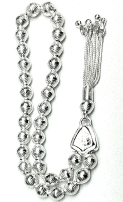 Islamic Prayer Beads Full Silver Tasbih oval dots 6.5 mm 19 gram ID # 6261