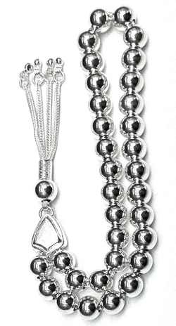 Islamic Prayer Beads Full Silver Tasbih 8 mm 30 gram ID # 6266