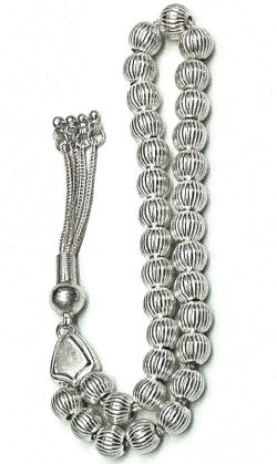 Islamic Prayer Beads Full Silver Tasbih stripes 8 mm 31 gram ID # 6267