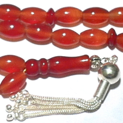 Islamic Prayer Beads Tasbih Agate 12 mm oval w/ silver tassel ID # 6275