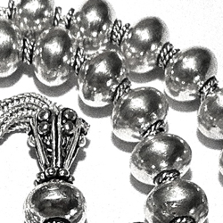 Full Sterling Silver Islamic Prayer Beads Tasbih 9 mm 39 gram ID # 6281