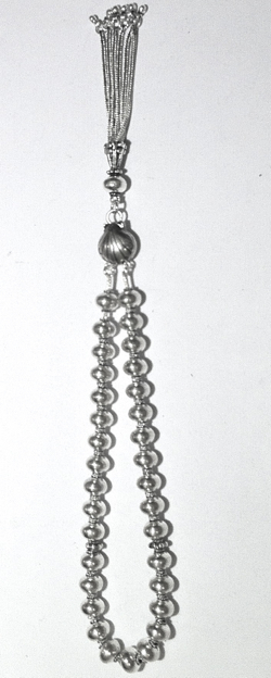 Full Sterling Silver Islamic Prayer Beads Tasbih 9 mm 39 gram ID # 6281