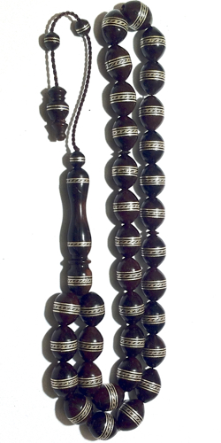 Kuka Coco De Mer Islamic Prayer Beads Tasbih 13 mm Silver Inlays ID # 6282