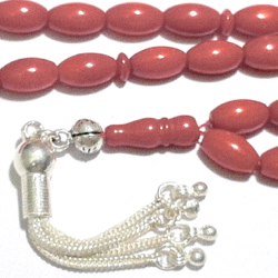 Red coral Islamic prayer beads 9 mm tasbih w/silver ID # 6285