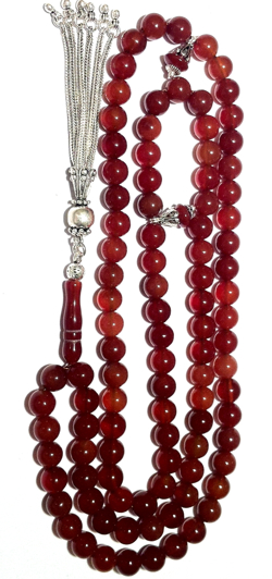 Islamic Prayer Beads 99 Tasbih Agate 8 mm w/ silver tassel ID # 6286