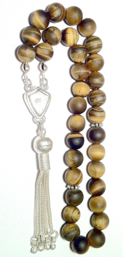 Islamic Prayer Beads Tasbih Matte Tiger Eye 8 mm w/silver ID # 6290