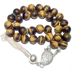 Islamic Prayer Beads Tasbih Matte Tiger Eye 10 mm w/silver ID # 6291