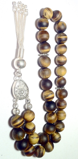 Islamic Prayer Beads Tasbih Matte Tiger Eye 10 mm w/silver ID # 6291