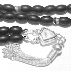 Islamic Prayer Beads Tasbih Matte Onyx 9 mm w/silver ID # 6292