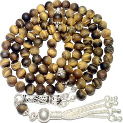 Islamic Prayer Beads 99 Tasbih Matte Tiger Eye w/silver ID # 6293