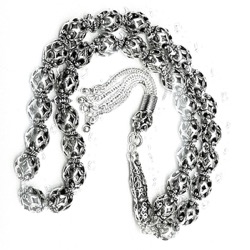 Full Sterling Silver Islamic Prayer Beads Tasbih 9 mm 42 gram ID # 6324