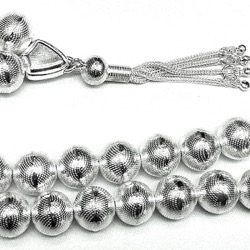Full Sterling Silver Islamic Prayer Beads Tasbih 12 mm 57 gram ID # 6326