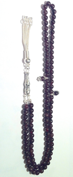 Islamic Prayer Beads 99 Tasbih Red Garnet 6 mm w/ silver ID # 6564