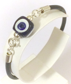 Turkish Leather Bracelet With Sterling Silver and Blue Evil Eye ID # 6648
