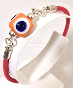 Turkish Leather Bracelet With Sterling Silver and Yellow Evil Eye ID # 6650