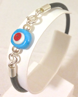 Turkish Leather Bracelet With Sterling Silver and Blue Evil Eye ID # 6652