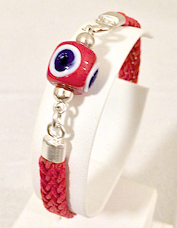 Turkish Braided Leather Bracelet With Sterling Silver and Red Evil Eye ID # 6653