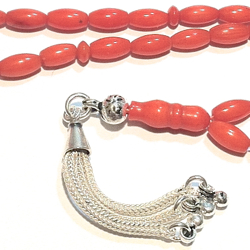 Red coral Islamic prayer beads 8 mm tasbih w/silver ID # 6677