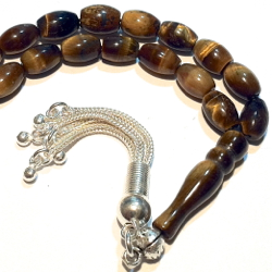 Islamic Prayer Beads Tasbih Tiger Eye 9 mm w/silver ID # 6679