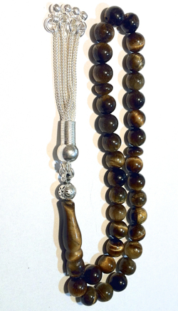 Islamic Prayer Beads Tasbih Tiger Eye 6.5 mm w/silver ID # 6680