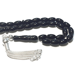 Quartz Onyx Islamic Prayer Beads Tasbih 9 mm oval w/ silver ID # 6681