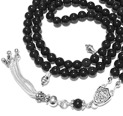 Islamic Prayer Beads 99 Tasbih Black Obsidian 6 mm w/ silver ID # 6685