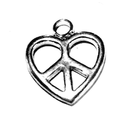 Lot of 2 Sterling Silver Charm Pendant Heart and Peace 14 mm 1.6 gram ID # 6721
