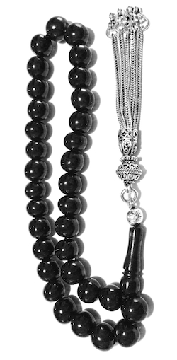 Turkish Black Amber Oltu Islamic Prayer Beads Tasbih 8 mm w/silver ID # 6732