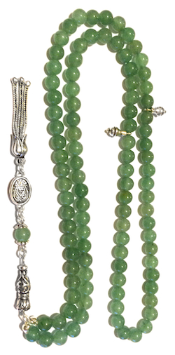 Islamic Prayer Beads 99 Namaz Tasbih Aventurine 6.5 mm w/ silver ID # 6750