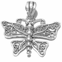 Sterling silver butterfly filigree pendant 28 mm 3 gram ID # 6777