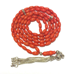 Islamic prayer beads 99 tasbih red coral sterling silver ID # 6792