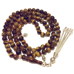 Islamic Prayer Beads 99 Tasbih Tiger Eye 6.5 mm w/silver ID # 6795