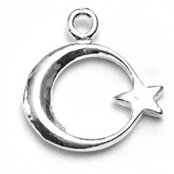 Sterling Silver Charm Pendant Crescent Star 17 mm 1.25 gram ID # 6939