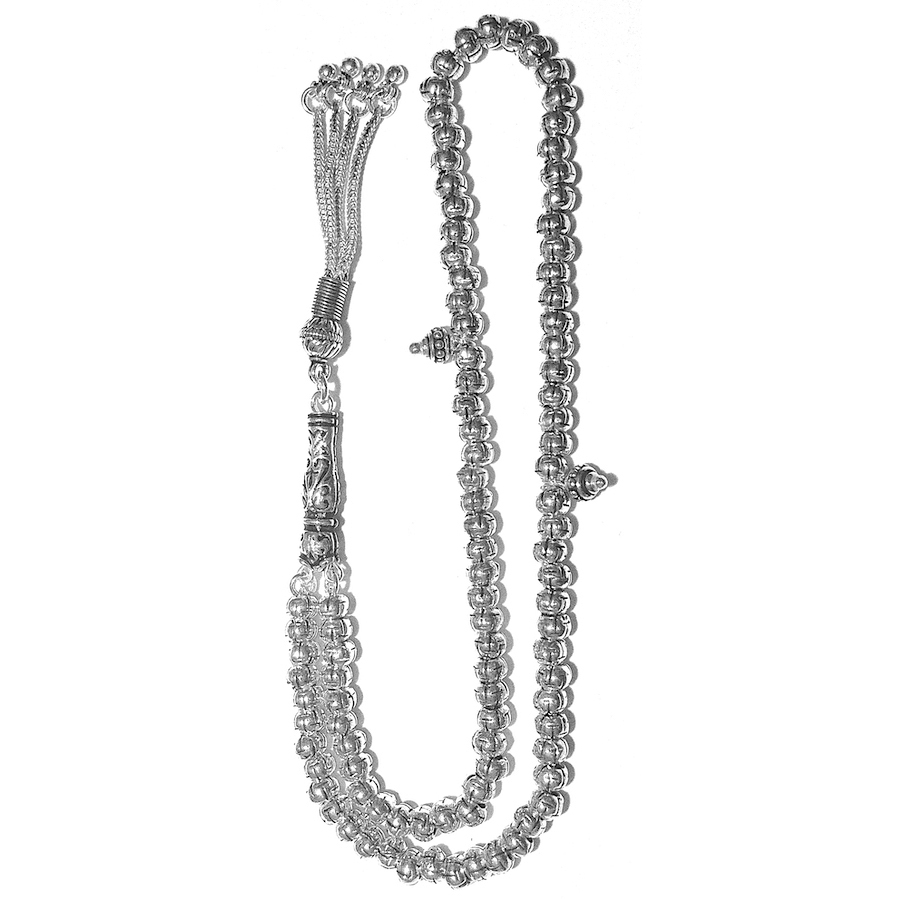 Full Sterling Silver Islamic Prayer Beads 99 Tasbih 51 gram ID # 1929 - Click Image to Close