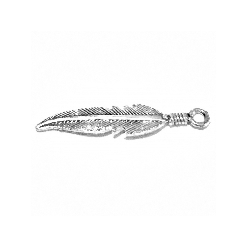 Lot of 2 Sterling Silver Charm Feather 32 mm 1.6 gram ID # 3937 - Click Image to Close